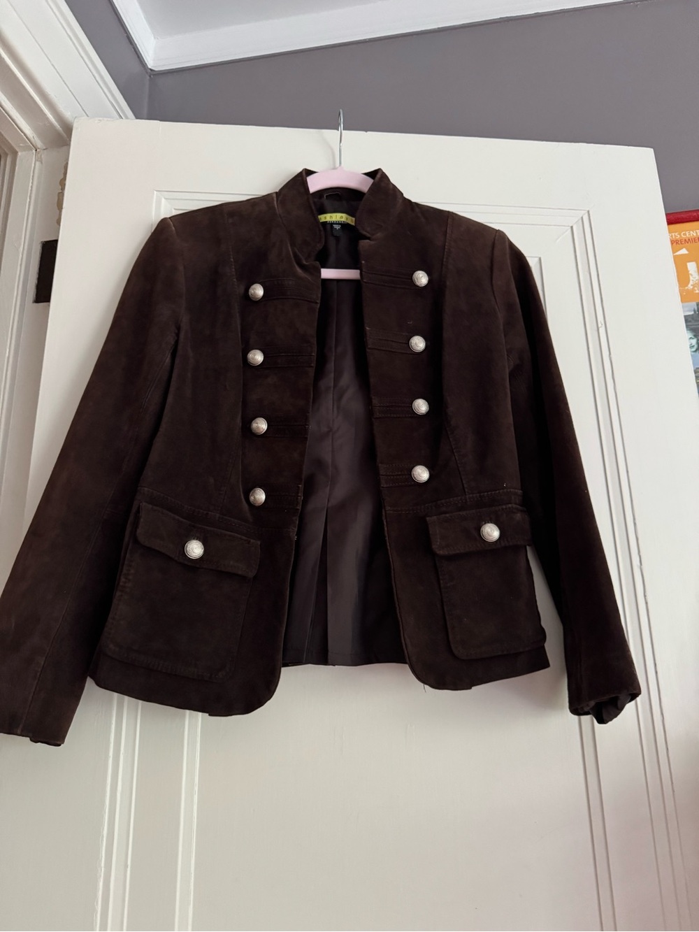 Ashley B Bernardo Genuine Suede Leather Military Jacket Brown Y2K S